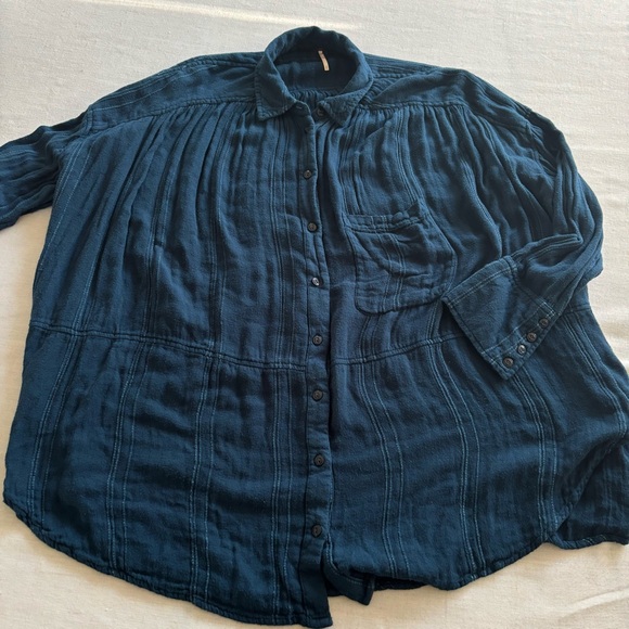 Free People Cozy Nights Oversized Gauze Button Down Tunic Top S - Picture 3 of 9